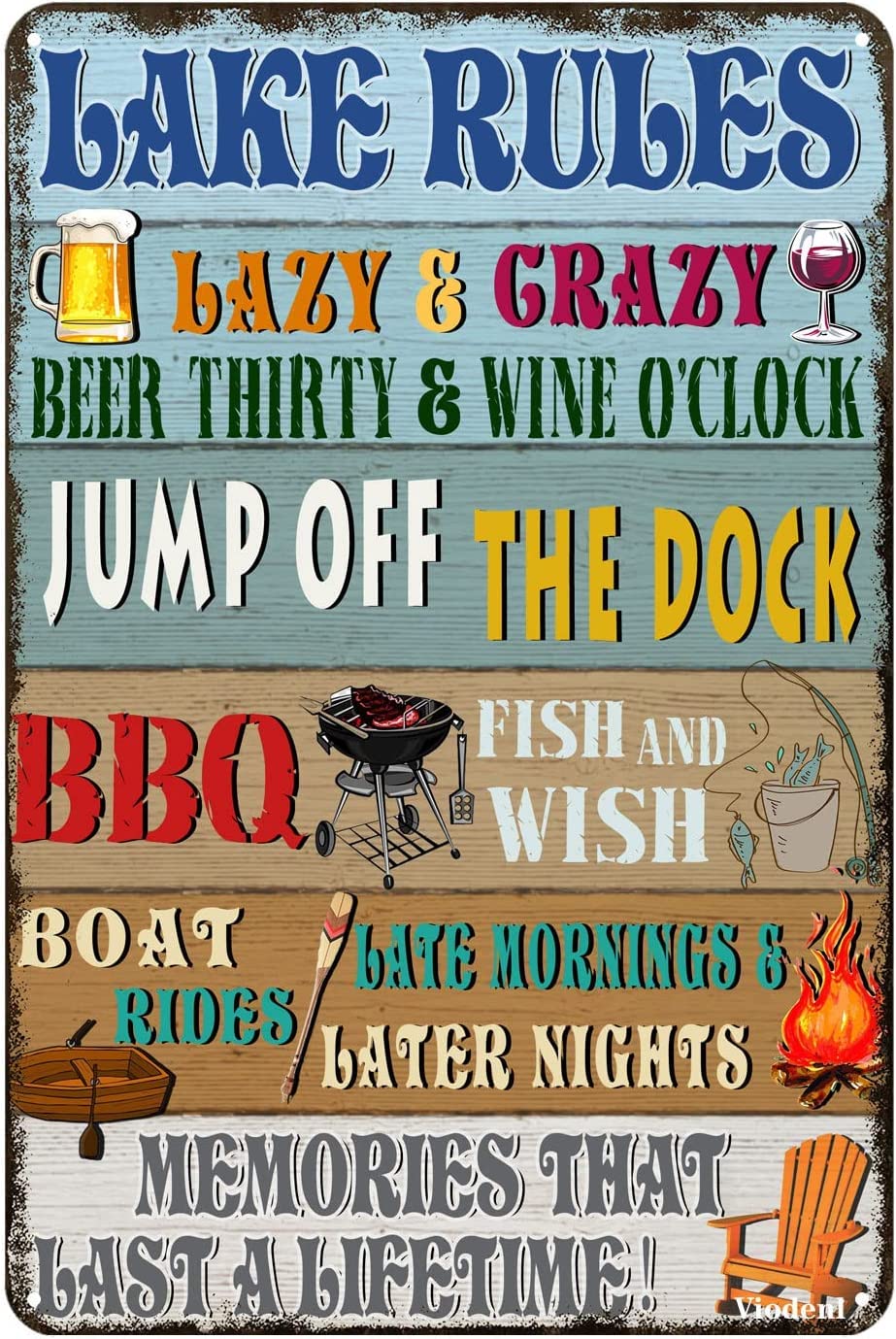Lake Rules Tin Sign Cave Pool Country Lake House Farmhouse Cabin Beach Bar Wall Decor Signs for Kitchen Home Office Bar Cafe Decor 8x12 Inch