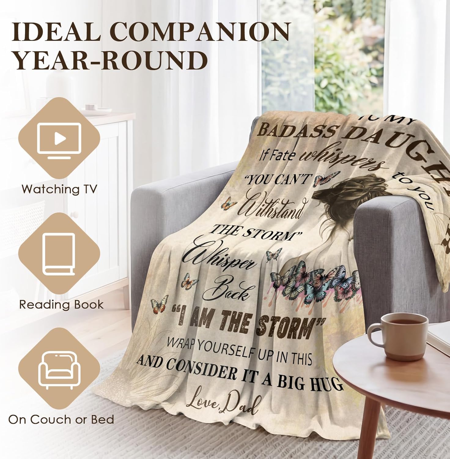 to My Badass Daughter Blanket from Dad - to My Daughter from Dad and Mom Gifts for Daughters Blanket, 60" x 80"