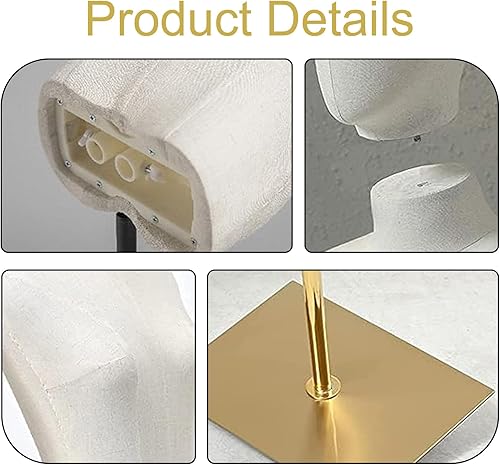 Miniatura 4 de Maniquí Femenino Forma de Vestido Torso, Cuerpo de Maniquí de Exhibición con Cabeza Desmontable, Manos de Madera y Soporte Dorado de Altura