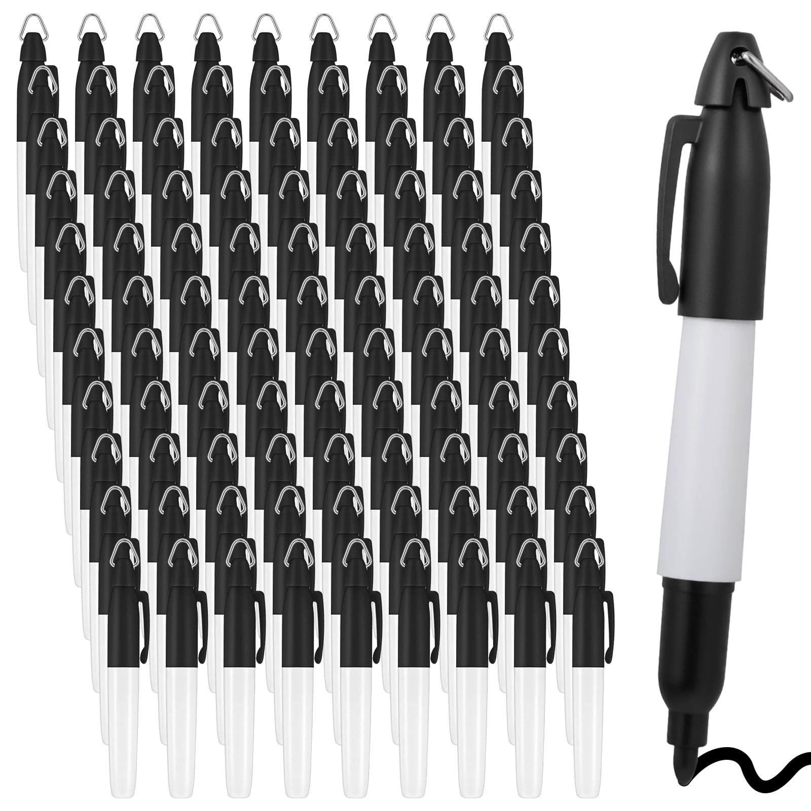 Kifmurase 100 mini marcadores permanentes con clips de llavero de golf para insignia de enfermeras, bolígrafos de tinta de punta media, marcador de borrado en seco, marcadores de insignia con llavero
