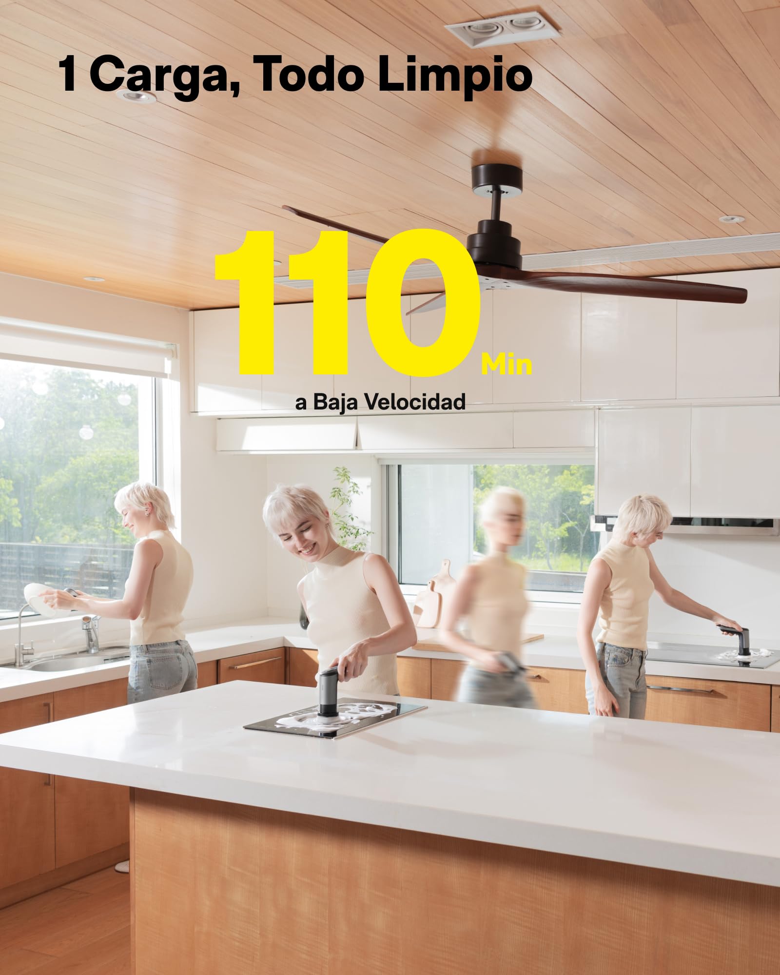 HOTO Grip™ Cepillo Eléctrico de Limpieza Hogar, IPX7 Impermeable, Cepillo Limpieza Eléctrico Ligero (0.29 kg) con 6 Cabezales, para Limpieza de Cocina, Vajilla, Encimera, Parrilla, Placa, Baldosas