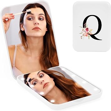 Personalized Initial Compact Mirror with Light, Preppy Gifts LED Pocket Mirrors,1X/3X Magnifying Travel Mirror, Mini Folding Small Mirror for Purse, Portable Makeup Mirrors for Girls/ Mom/Mother/Teen