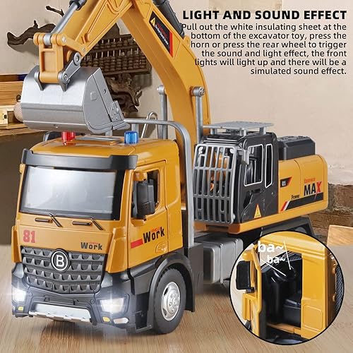 Miniatura 4 de OANMYJJO Juguetes de excavadora para niños, modelo de excavadora de metal fundido a presión, con sonido simulado y luz, juguetes de excavadora,