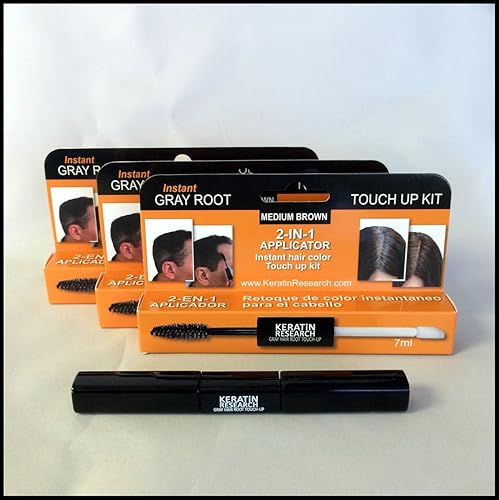 Paquete de 3 retoques instantáneos de raíz de cabello gris lejos y corrector, 0.2 fl oz (0.2 fl oz), color marrón oscuro