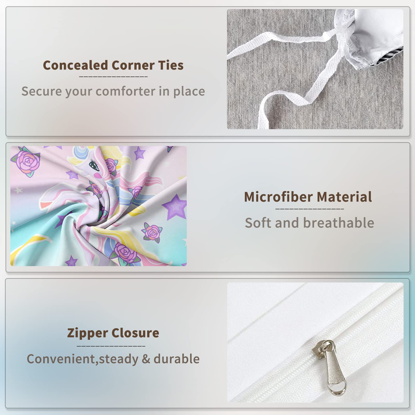 AVJWWD Set di Biancheria da Letto per Bambini, in Microfibra, con Motivo a Unicorno, con Stampa 3D, 3 Pezzi, con Chiusura a Strappo, Morbido per Ragazze (I, 200x200cm)