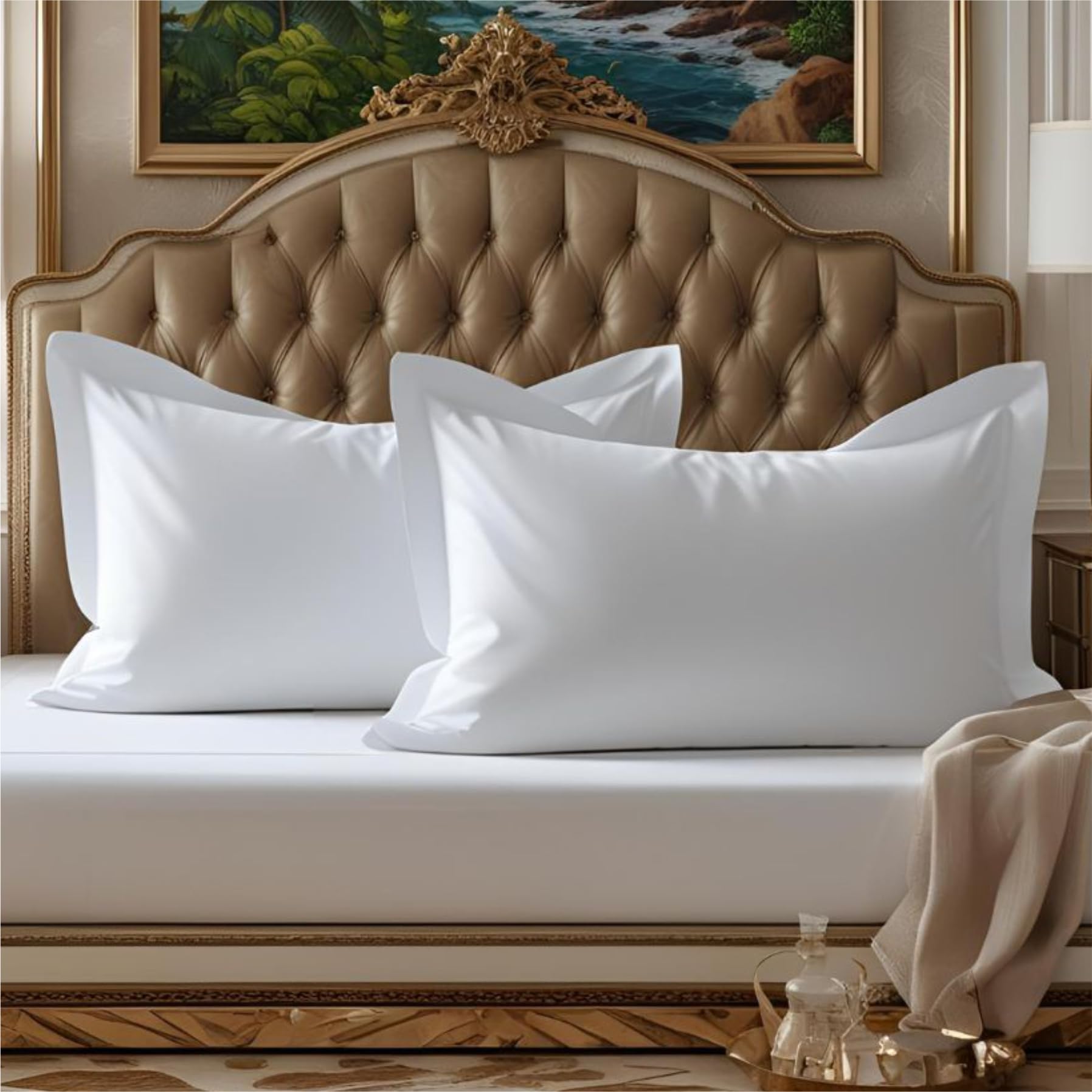 Epinch® Premium Pillow Cover Set 800TC 100% Egyptian Cotton Soft as Feather Luxurious 2-Piece Pillow Cover Sham Home & Hotel (White, Basic_17 X 27 Inch)