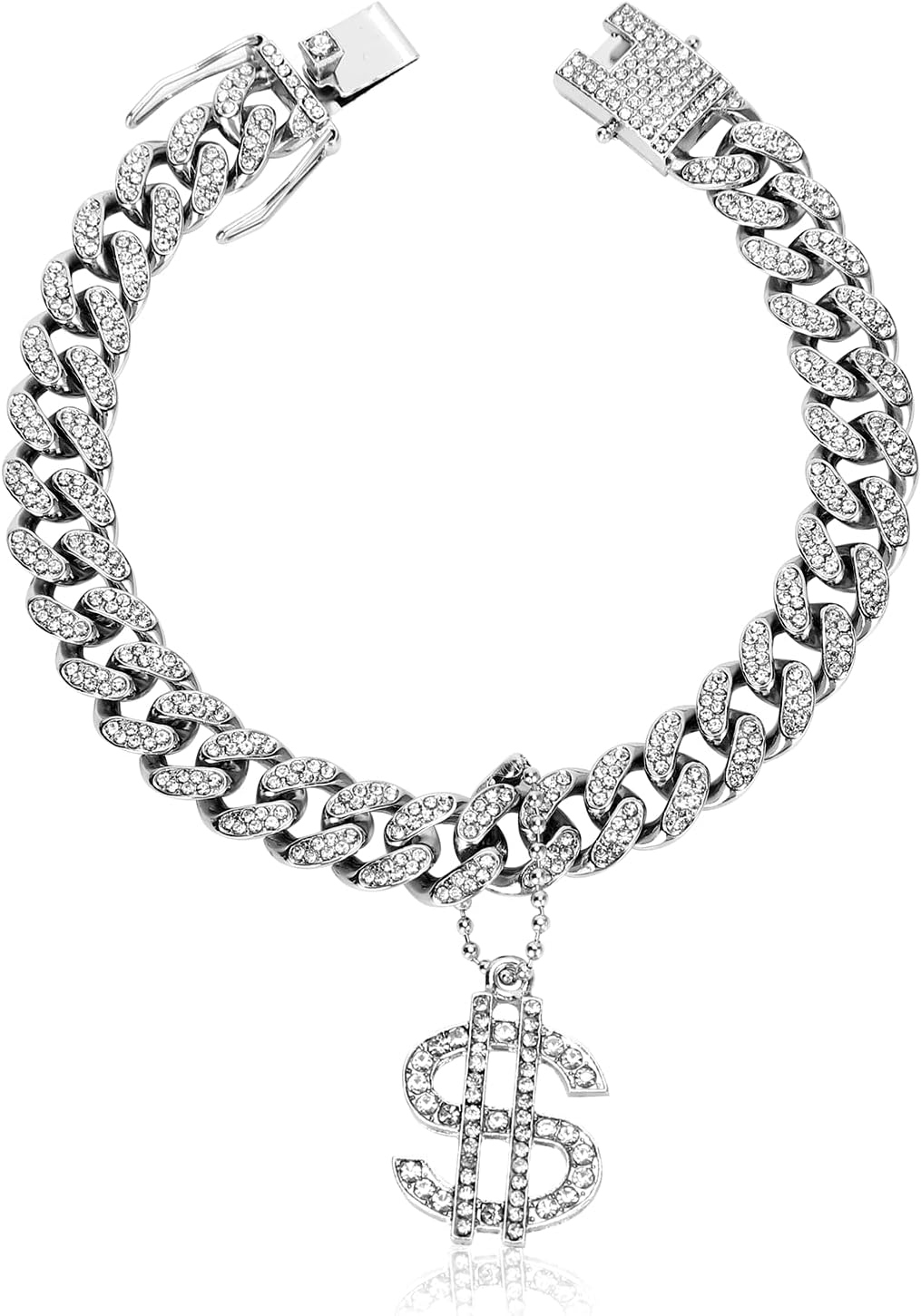 Glitter King White Dog Collar 14mm Cat Puppy Chain Zircon