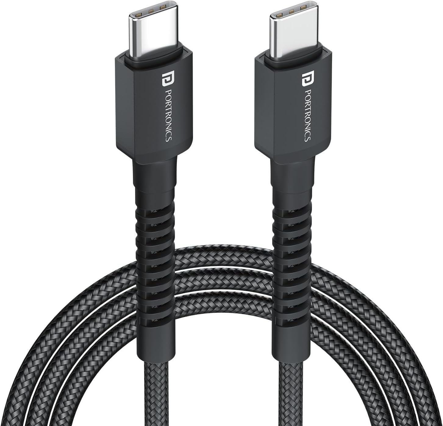 Portronics Konnect X 60W Unbreakable Nylon Braided Cable, 2M Fast Charging Cable For iPhone 15 Series, iPad, Samsung Galaxy (Black)