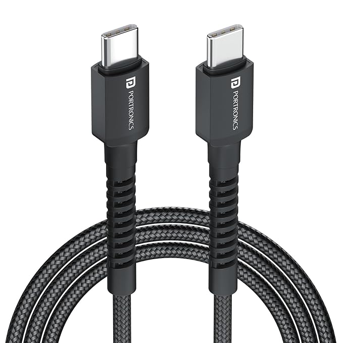 Portronics Konnect X 60W Unbreakable Nylon Braided Cable, 2M Fast Charging Cable For iPhone 15 Series, iPad, Samsung Galaxy (Black)