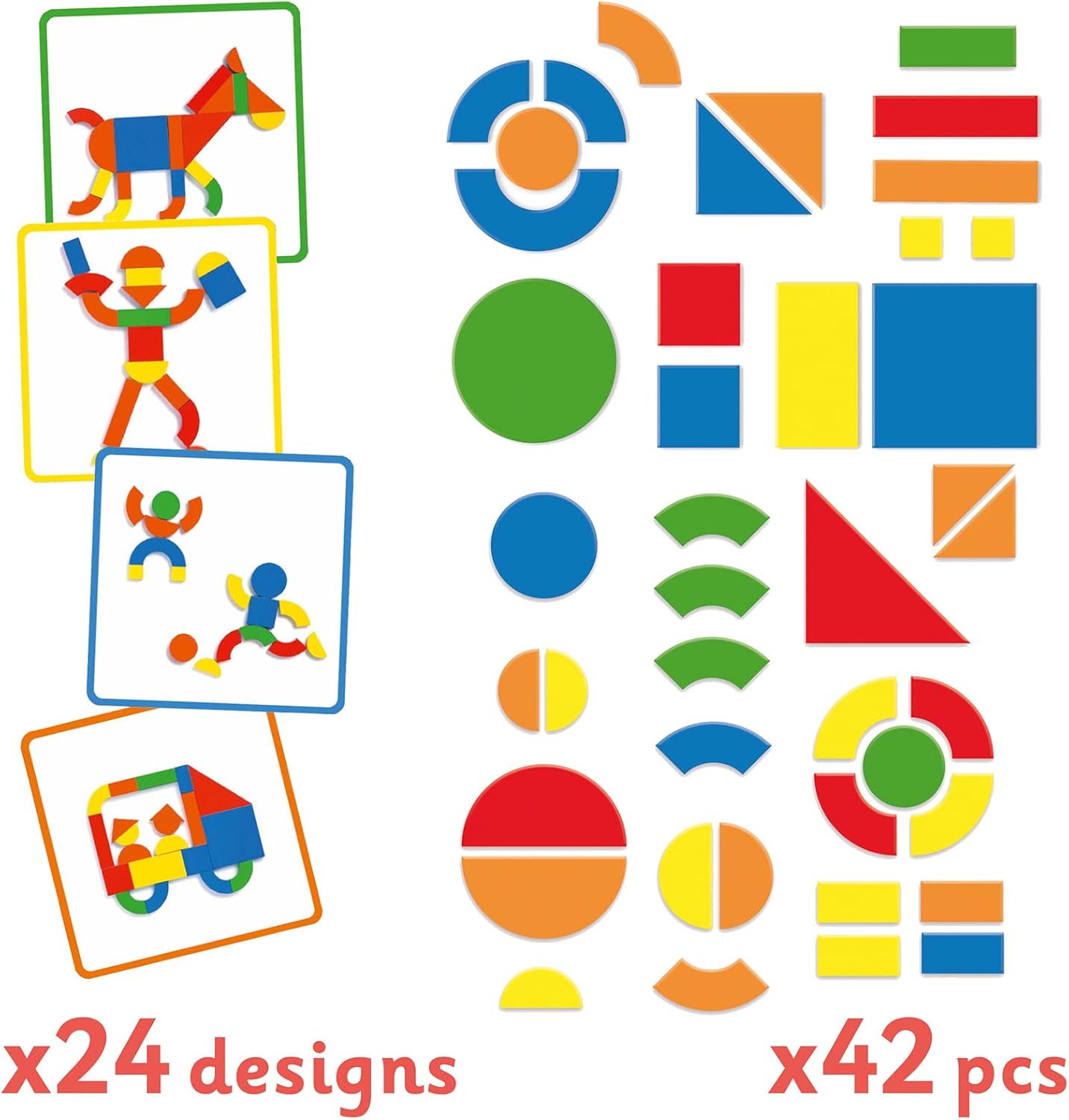 DJECO Wooden Magnetic Shapes - Build Geometric Art & Patterns for Home, School or Gifts - Fun & Creative for Family & Friends, Educational Wooden Toys for Preschool, Kids 4+