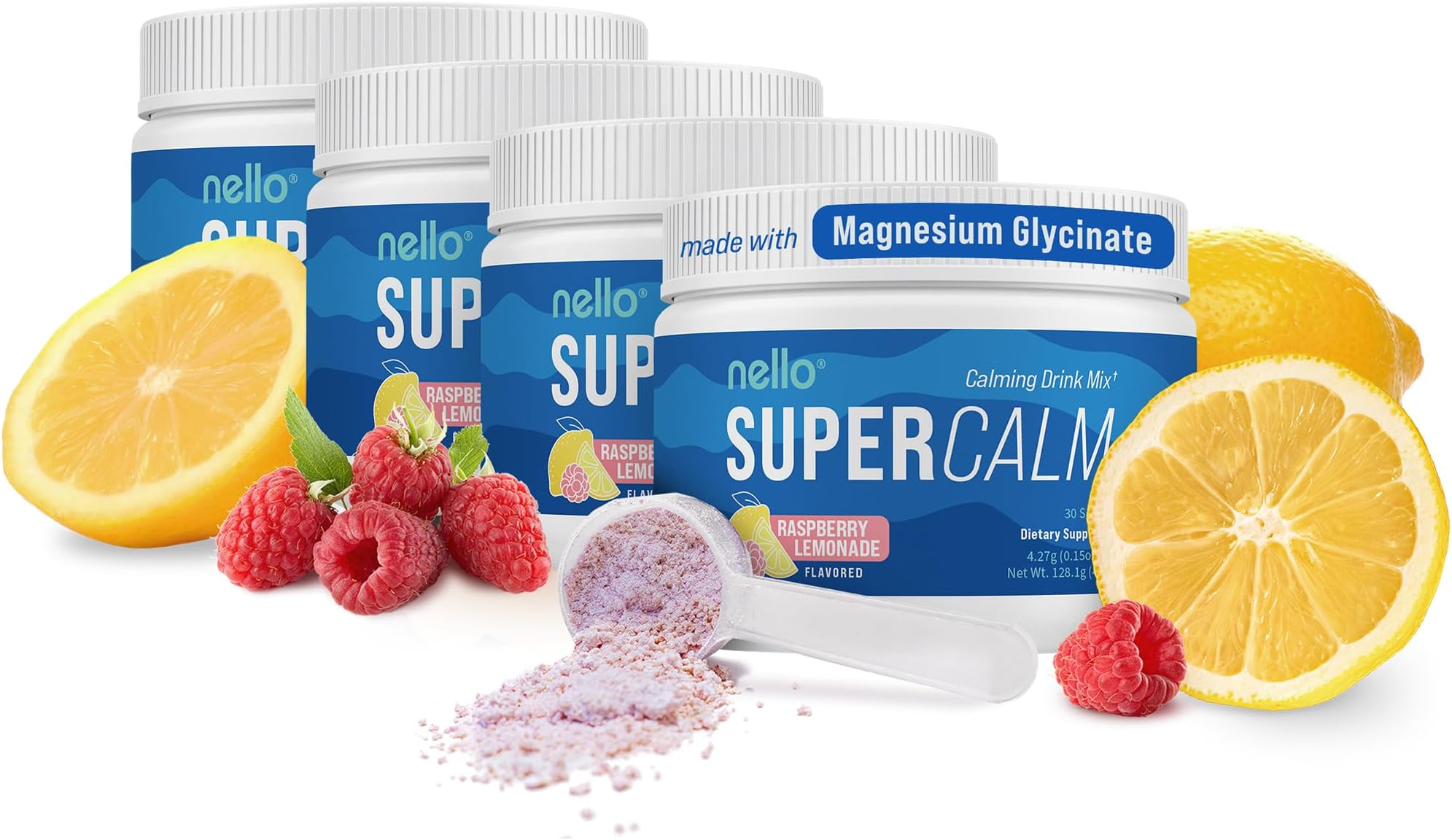 Supercalm Drink Mix - Ashwagandha KSM 66, Magnesium Glycinate, L-Theanine, Vitamin D3 - Ashwagandha Root Extract, Magnesium & L-Theanine Supplement - 30 Servings - 4 Pack