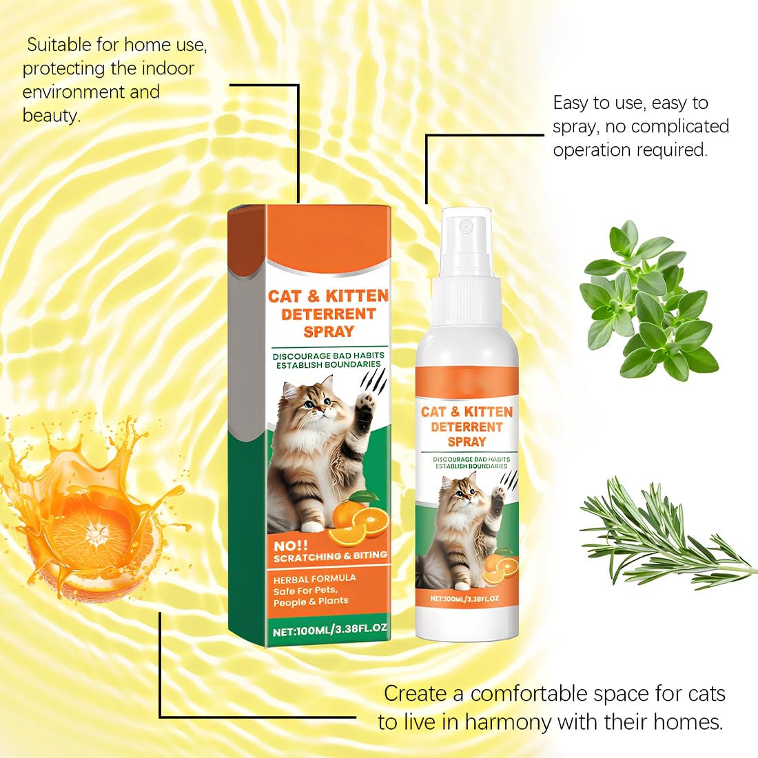Spray Repellente per Gatti,100ml Repellente Gatti e Spray AntiGraffio,Dissuasori per Gatti,Uso Interno ed Esterno,Protezione del Divano e Mobili,Protezione Divano Graffi Gatto