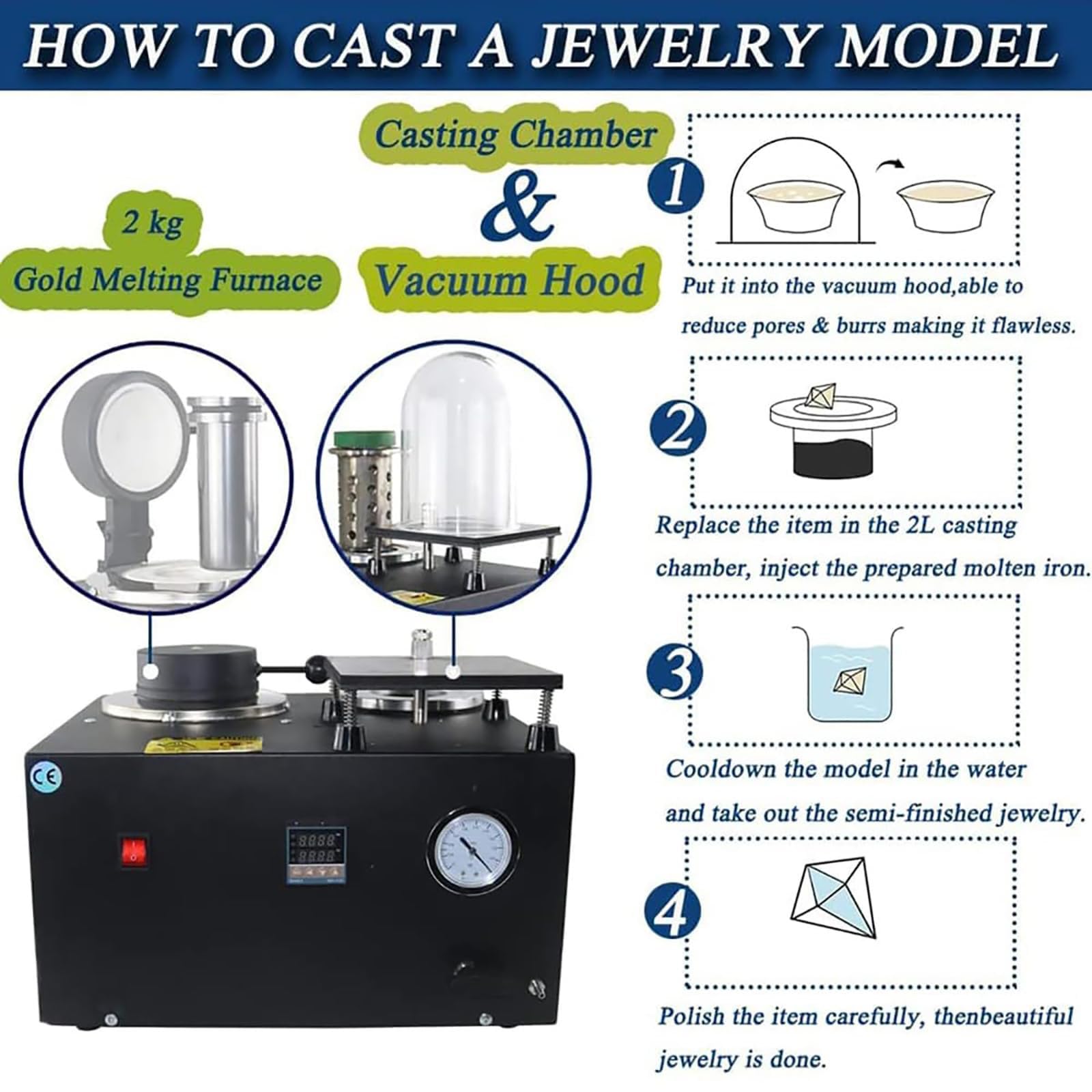 Machine de coulée 3 en 1, équipement de Fusion et de Vide, Machine de coulée sous Vide, Machine d'investissement de coulée sous Vide de 2 L, Affichage numérique jusqu'à 2 100 °F