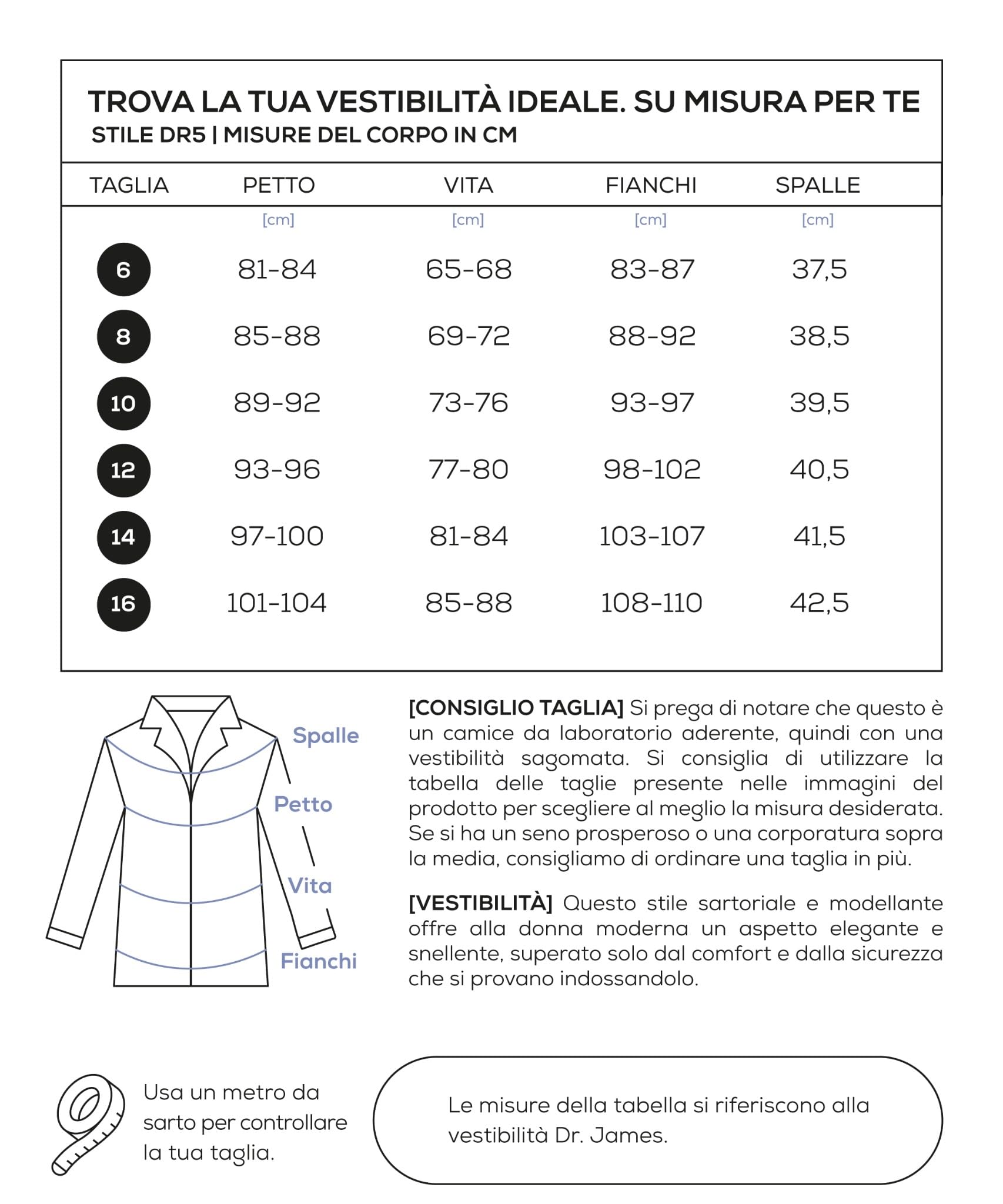 Dr. James Camice da Laboratorio Premium Sartoriale Donna, Vestibilità Slim Fit, Chiusura con Bottoni a Pressione a Scomparsa, Due Tasche, Lunghezza 84 cm, Tessuto Certificato OEKO-TEX