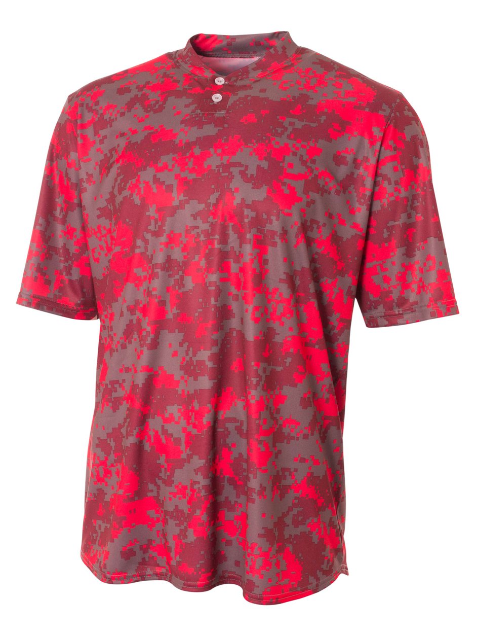 Camo 2-Button Henley Shirt SCARLET M