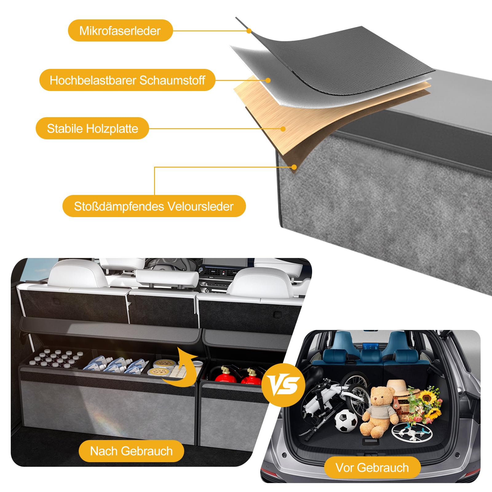 Ergocar Kofferraum-Aufbewahrungsbox Aus Wasserdichtem Leder Faltbar Geruchsneutralorganizer Für Werkzeuge Und Zubehör Geeignet Für Pkws/Suvs/Lkws