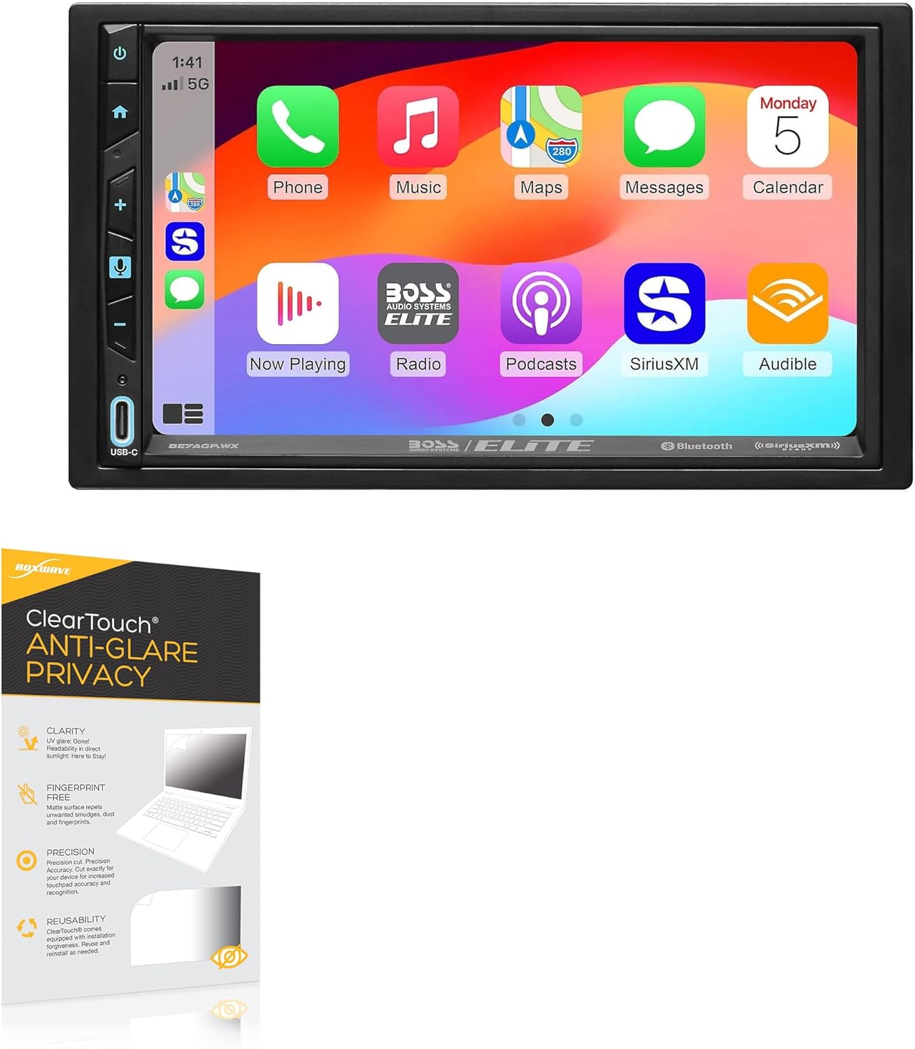BoxWave Screen Protector Compatible with BOSS Audio Elite BE7ACP.WX - ClearTouch Anti-Glare Privacy (2-Pack), Privacy Screen Protector Flexible Film Anti-Glare