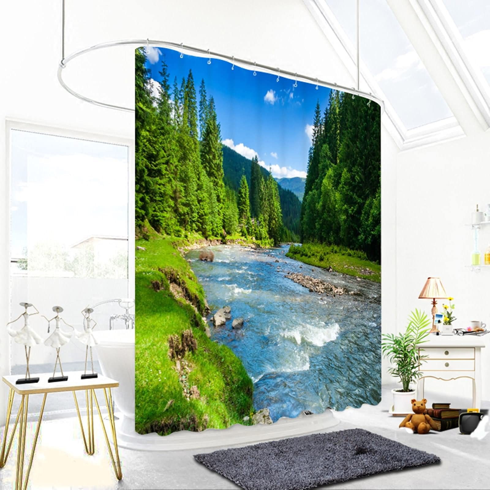 Rideau de douche japonais grand format imperméable bleu et vert 120g
