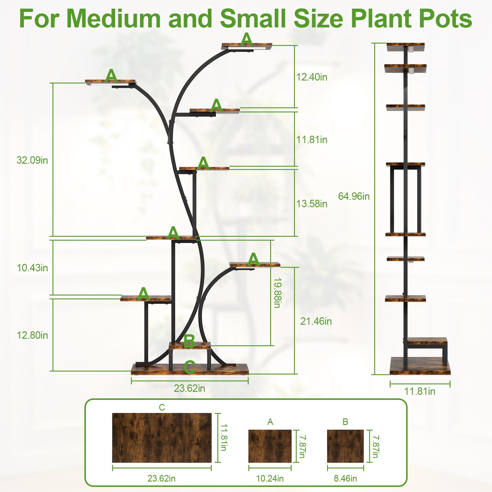 unho Soporte Plantas Interior con Luz LED, Estante de Metal | Luz USB con Temporizador 3/9/12h y Espectro Completo 420-660nm, Ideal Para Crecimiento y Floración, Incluye Correa Antivuelco