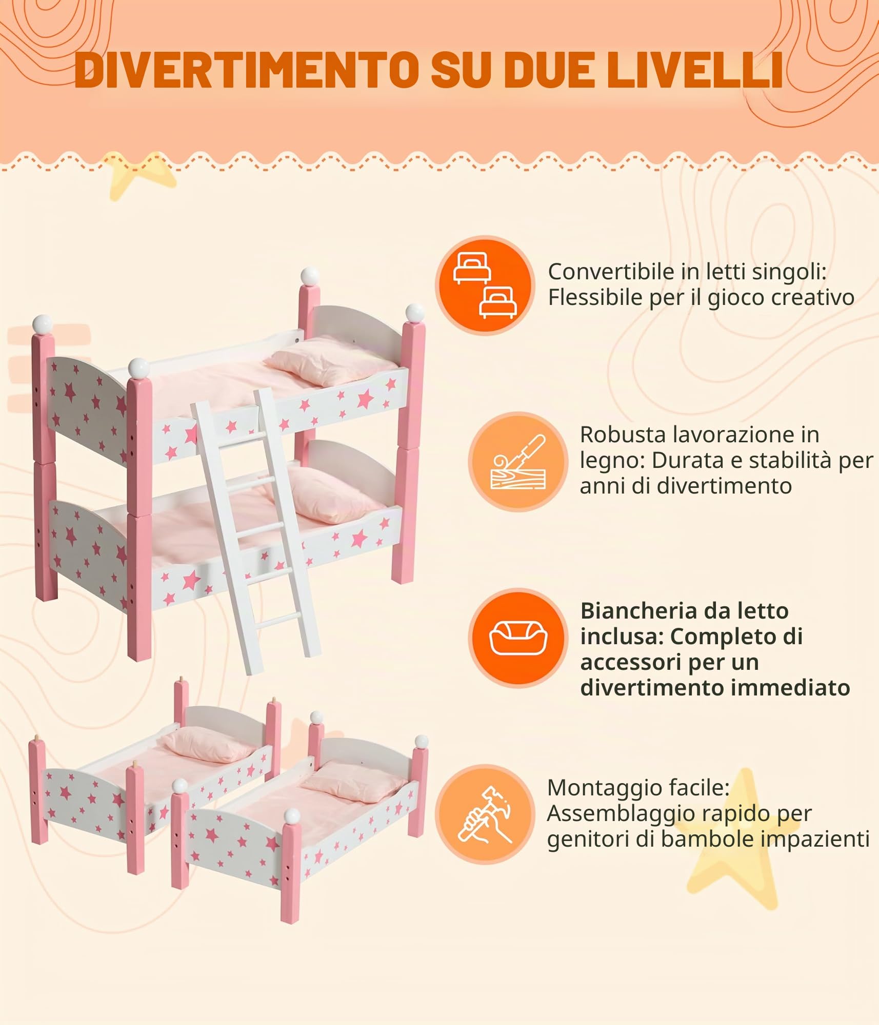 Bayer Chic 2000 - Letto a Castello per Bambole Fino a 48 cm, per Bambole, mobili per Bambole, Stelle Rosa, Piccolo