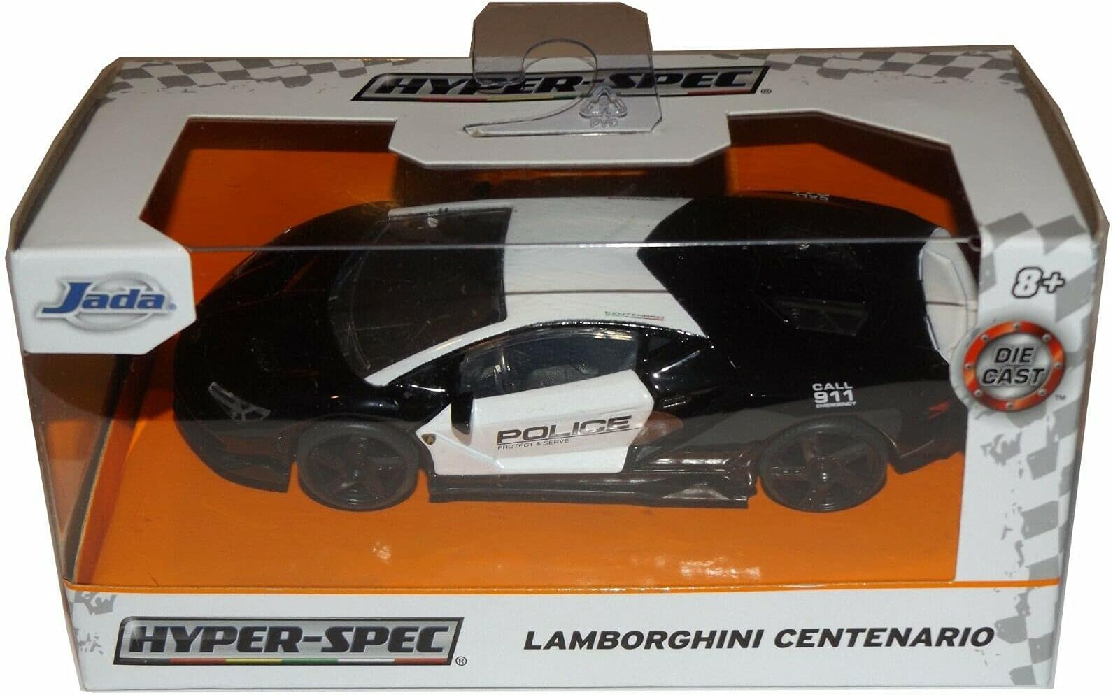 DieCastJada Hyper-Spec Lamborghinis Centenario Police, 1/32 Scale [Black/White]