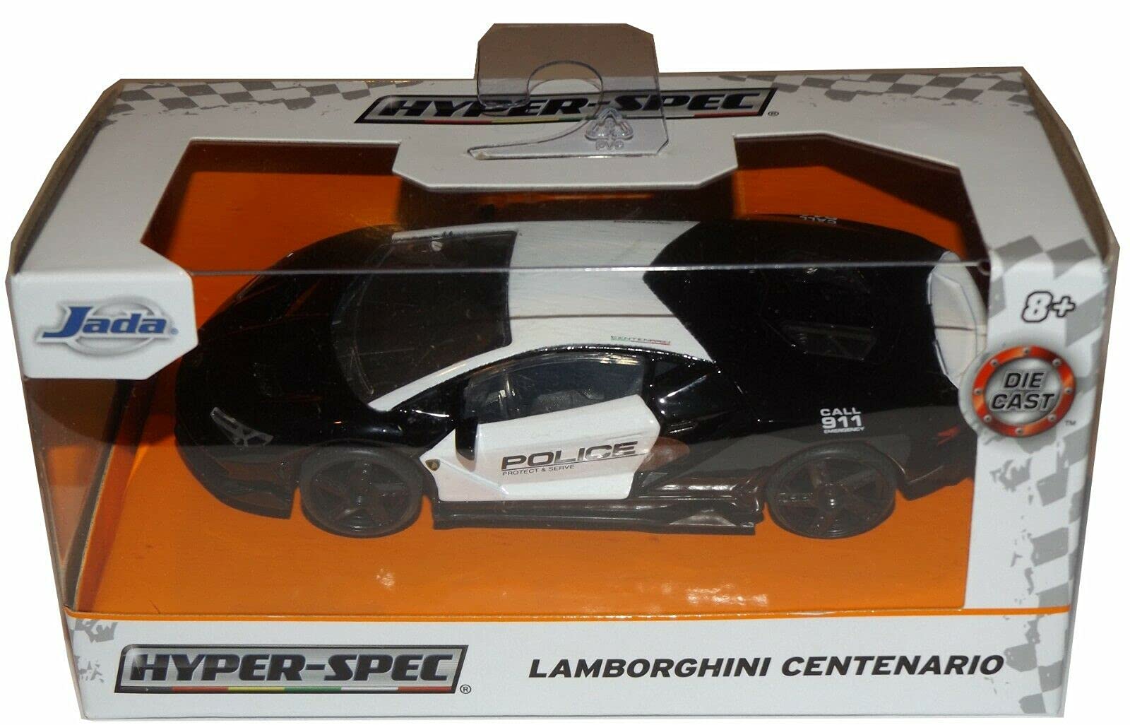DieCastJada Hyper-Spec Lamborghinis Centenario Police, 1/32 Scale [Black/White]