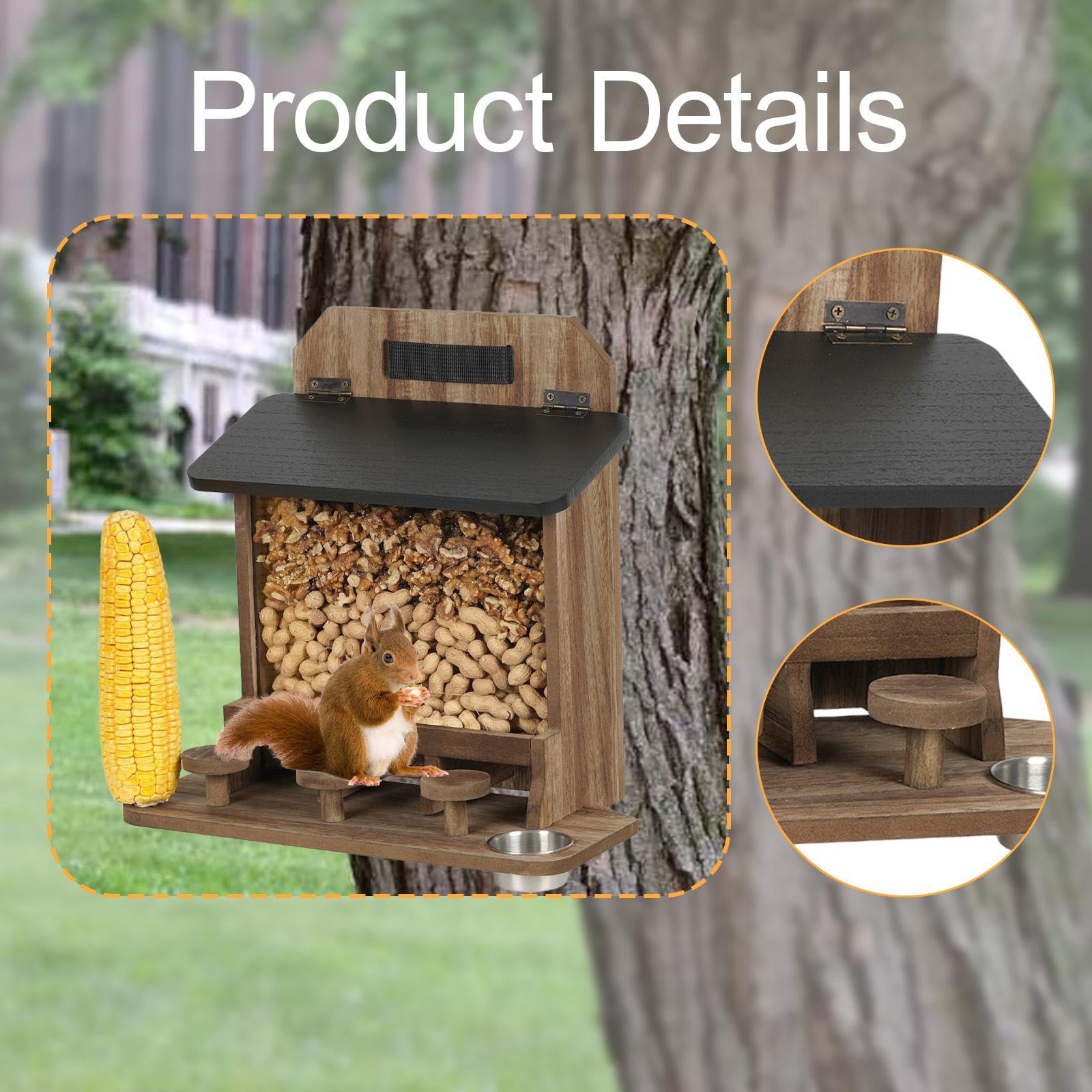Mangiatoia per scoiattoli, mangiatoia Decorativa per scoiattoli, Robusta, Facile da riempire, con Coperchio apribile per Alberi e Cortile