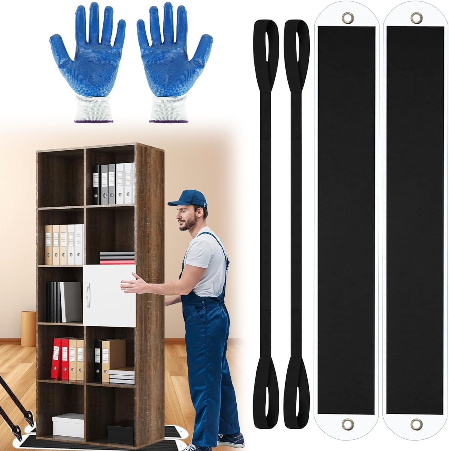 STARVAST 2 Set Large Furniture Sliders with Pull Strap, Pull Furniture Slides Appliance Moving Sliders for Moving Heavy Furniture,Cabinets,Safes on Carpet and Hardwood Floor