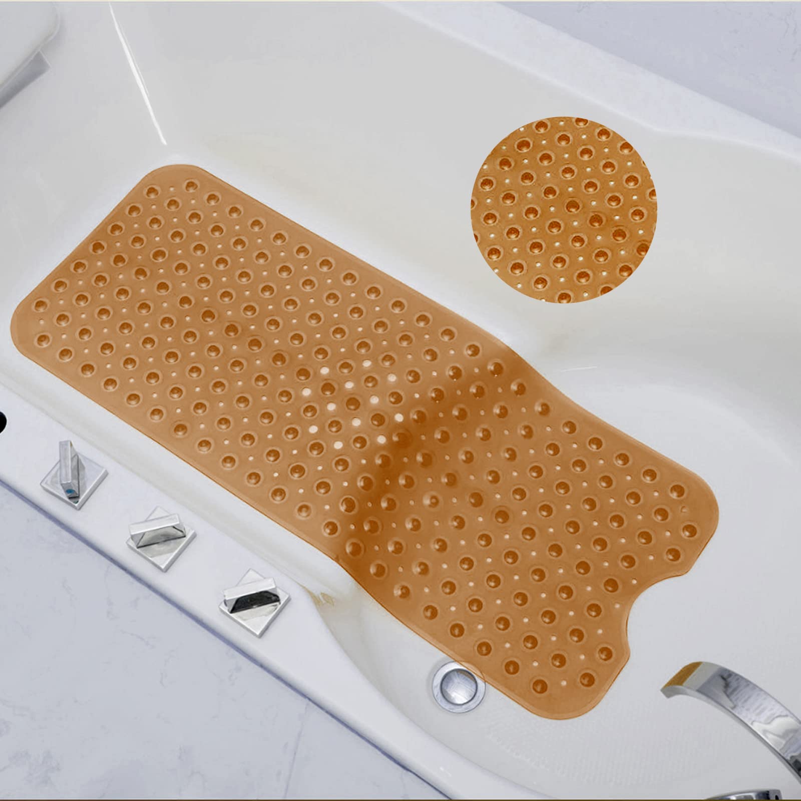 ASIBT Bath and Shower Mat, Extra Long Non-Slip Bath Mat (39" x 16"), Bathroom Machine Washable Bath Mat（Clear Brown）