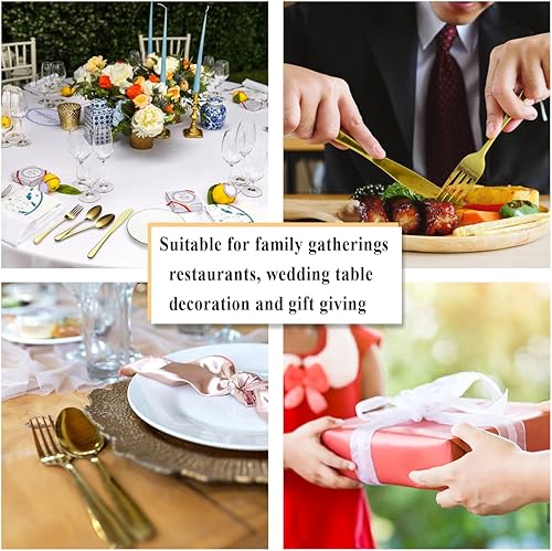 Miniatura 6 de Berglander Juego de cubiertos de 40 piezas, acero inoxidable con titanio chapado en oro, juego de cubiertos de color dorado, cubiertos, juego de