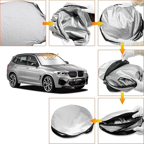 Miniatura 6 de D-Lumina Parasol para parabrisas para BMW X3 2018-2023, plegable, bloquea los rayos UV, protector de visera frontal, accesorios interiores