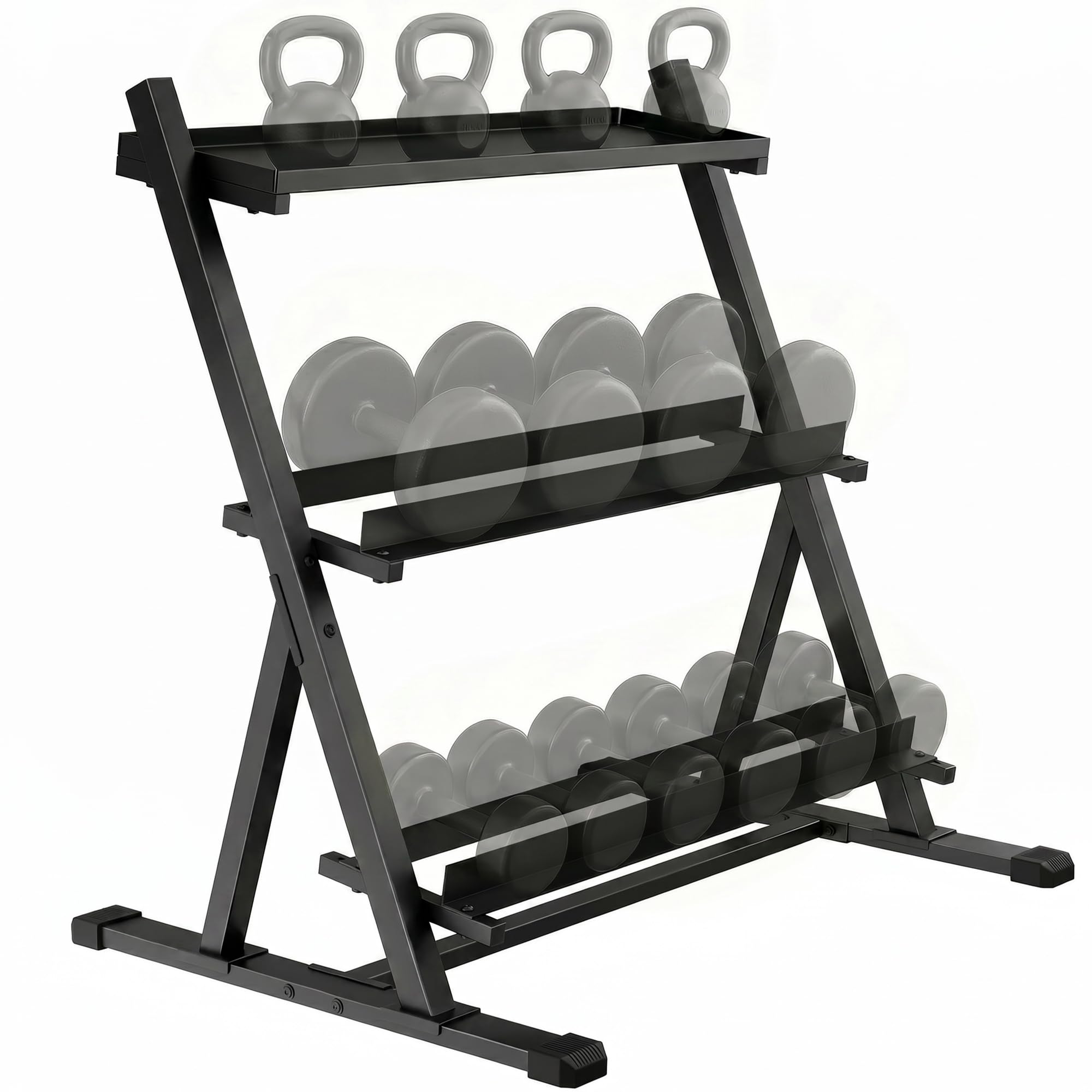 SPORTNOW Support pour Haltères 3 Niveaux Acier Robuste Capacité 200 kg Noir | Support de Poids Réglable pour Haltères, Kettlebells,Rack de Rangement Compact pour Salle de Sport à Domicile