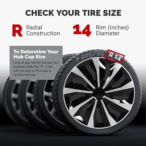 Miniatura 3 de 4 tapacubos universales de 14 pulgadas, para la mayoría de automóviles, color negro y plateado