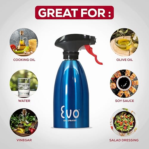 Miniatura 2 de Evo Oil Sprayer Acero inoxidable 188, sin aerosol para oliva, aceites de cocina y vinagres, azul, capacidad de 16 onzas