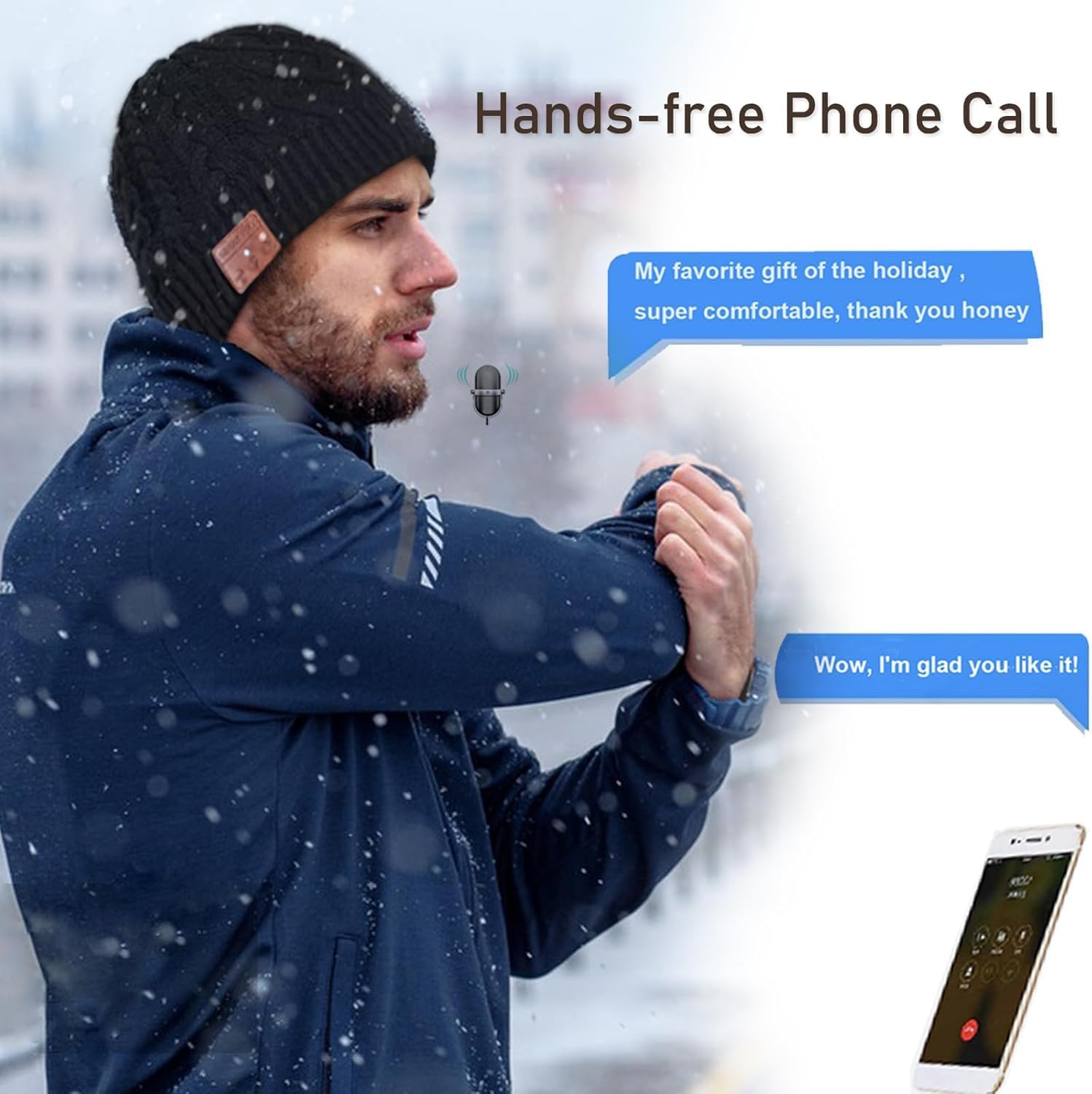 Wireless Music Beanie Headphone hat Women Winter Warm Knit Hats Cap Music Beanie with Headphones Built-in Stereo Speakers Mic for Outdoors Sports Running Skiing Woman Teenagers Her Black - Image 3