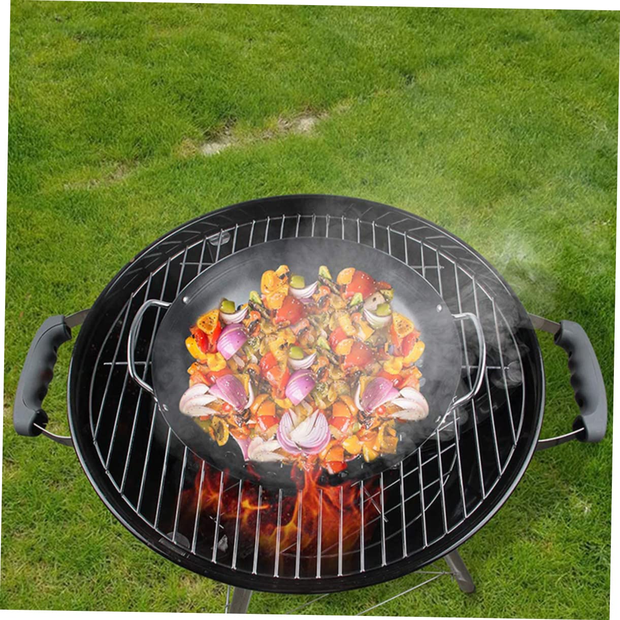 INOOMP Cestello Design a Doppia Maniglia per Grigliare Verdure Antiaderente in Acciaio al Carbonio e Fori Grandi per Barbecue All'aperto e Giardino