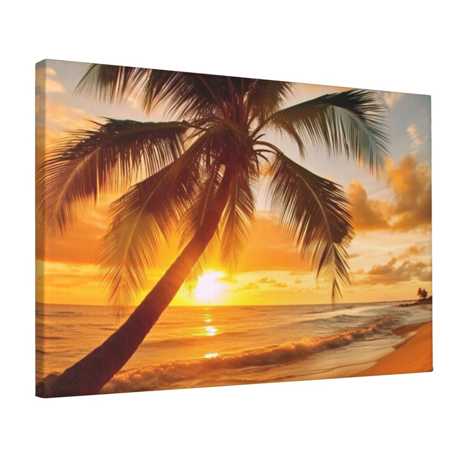 DWVTSLH Tropical Beach Palm Tree Sunset Poster Paintings Canvas Wall Art Bedroom Prints Home Decor Hanging Picture Modern Home Artworks Aesthetic for Living Room Office Wall Decor 12x18in Unframed
