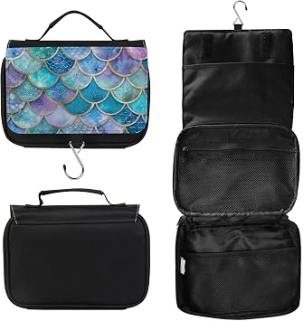 Toiletry Bag, Hanging Travel Bag for Toiletries, Makeup Cosmetic Bag Organizer, Carry-on Travel Accessories Essentials, Gold Fish Scales