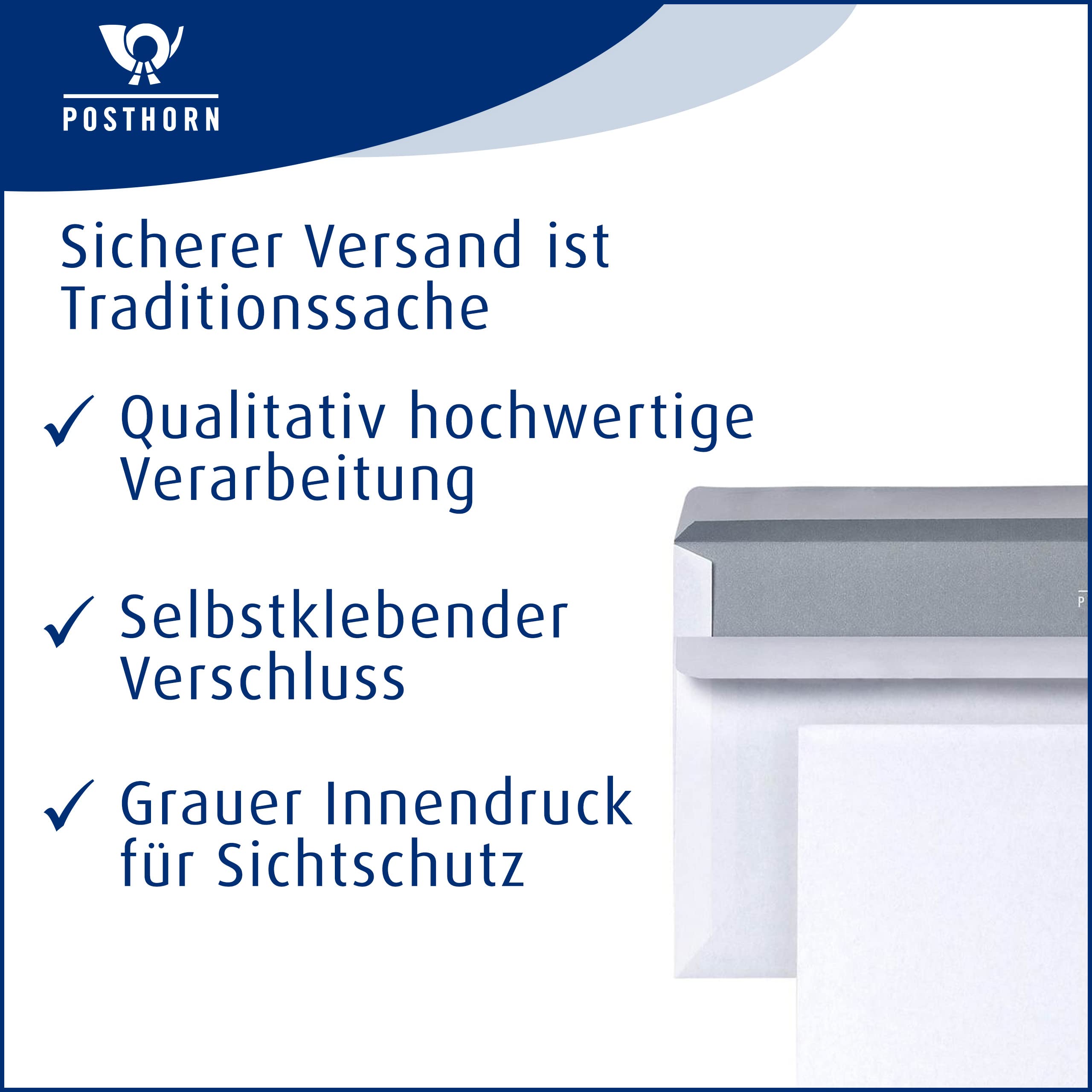 Post Cuerno 01239144 Sobres DIN Largo + (125 x 235 mm, 80 g) Color Blanco, autoadhesivos, 1000 unidades