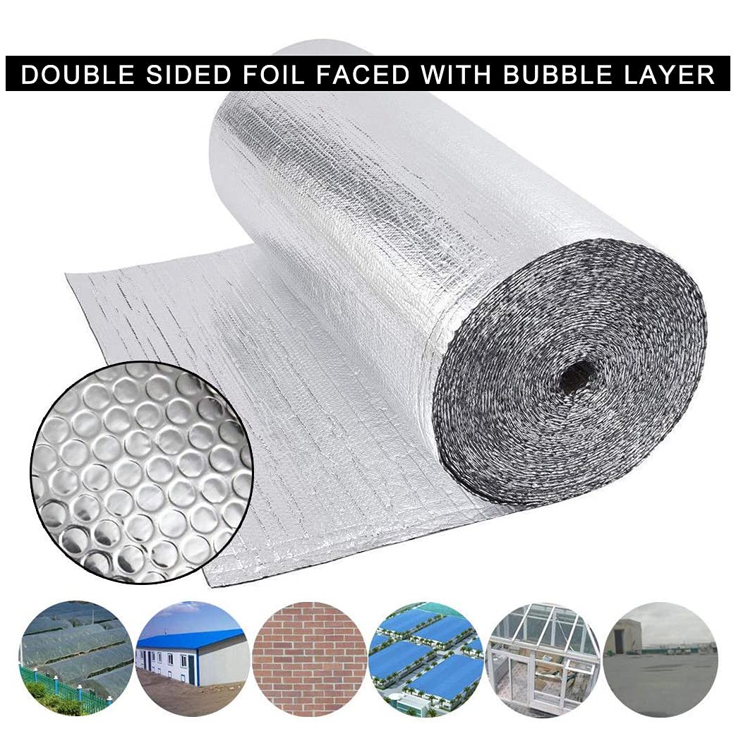 NAKAN Rotolo Termoriflettente Termosifoni, Doppio Alluminio Lamina Isolante Termico con Bolla, Riflettente Barriera Radiante al Vapore per Tetto Attico Porta(Size:1x10m(3x32ft))