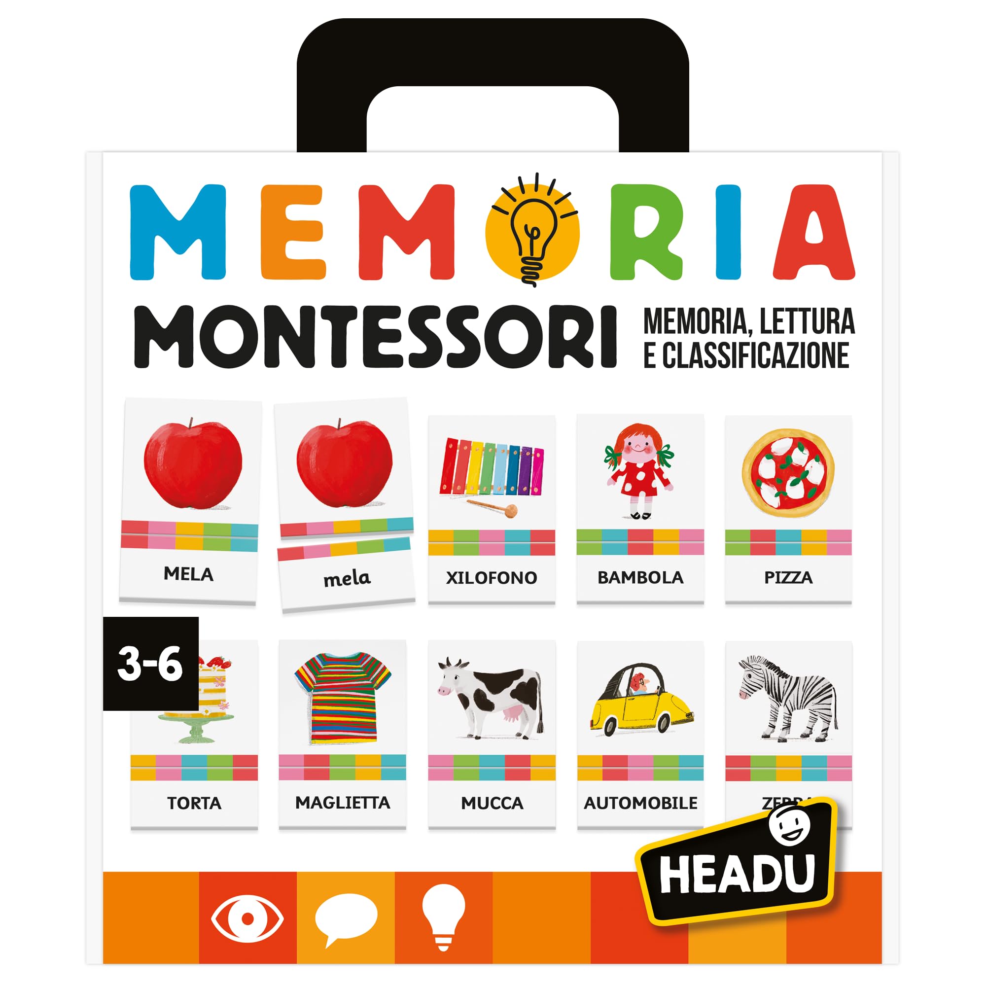 Headu Memoria Montessori Memoria Lettura e Classificazione It57281 Gioco Educativo per Bambini 3-6 Anni Made in Italy