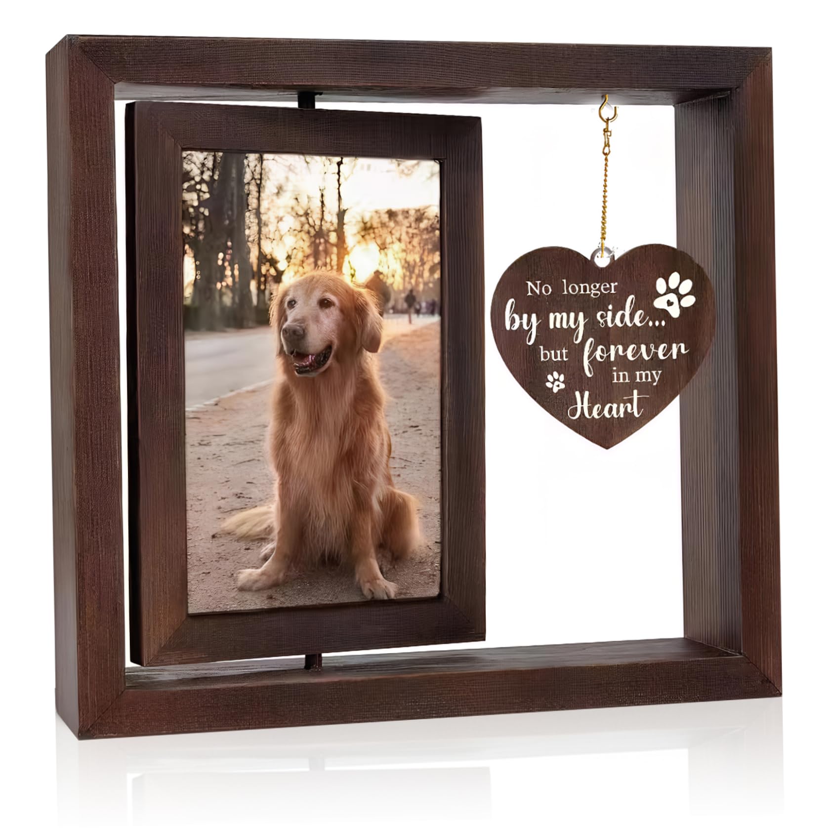 Sjfbebsy Dog Remembrance, 4x6 Inch Wooden Clear Display Dog Picture Frame 360 Rotating Double-Sided Pet Memorial for Photos, Pet Memorial