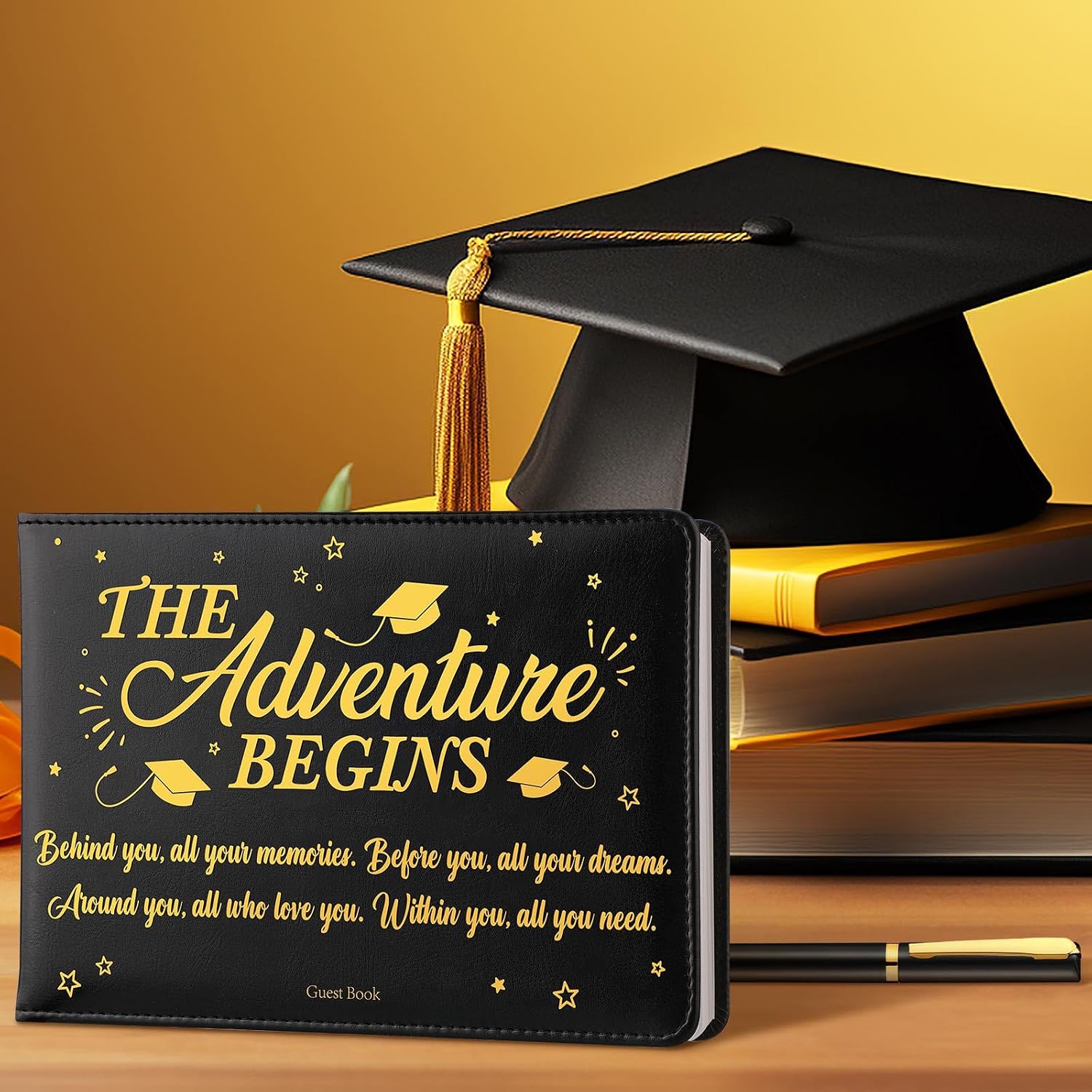 Geyoga 2026 Graduation Guest Book with Pen Graduation Guest Sign in Book Class of 2026 Memory Scrapbook for College Graduates Signature Congrats Gifts Idea Grad Party Supplies, 6 x 8 Inch(Black)