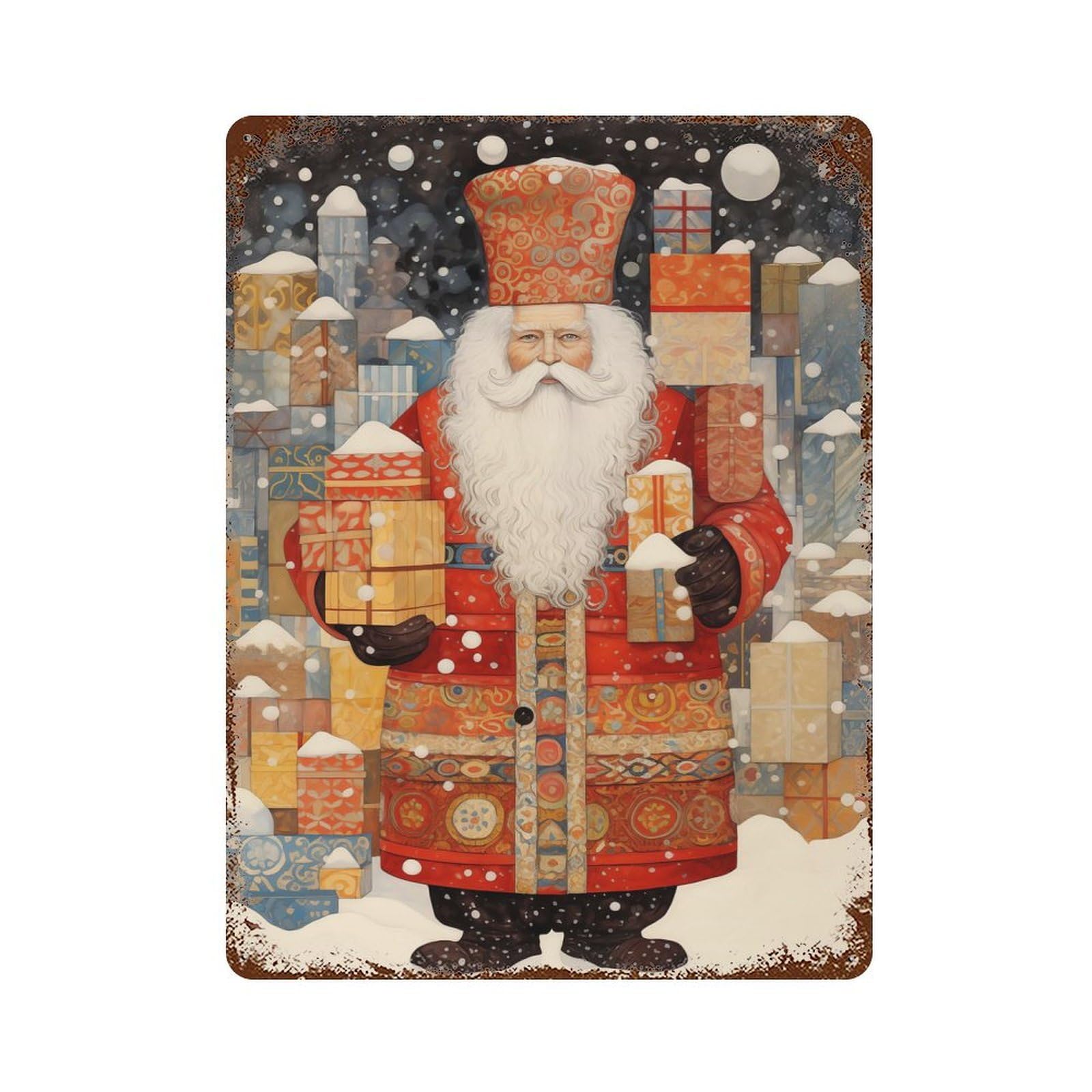 Garage Style Santas Snowy Surprise Rusty Metal Tin Sign 15.7"x11.8", Farmhouse Wall Decor for Bar And Workshop