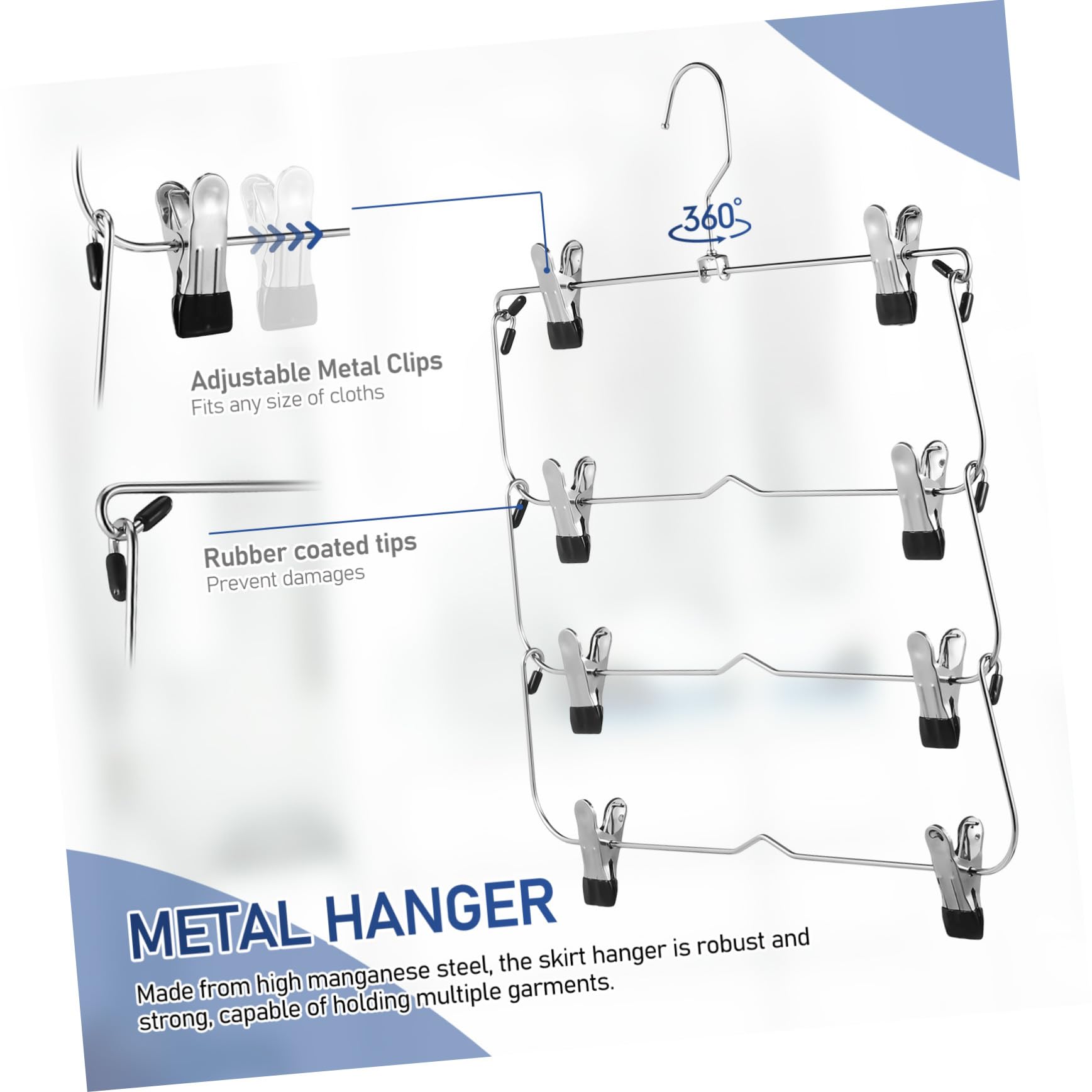 Levemolo Mehrlagige Rockbügel mit Clips Platzsparende Hosenbügel aus Manganstahl Kleiderschrankorganizer für Damenbekleidung rutschfeste Kleiderbügel für Garderobe