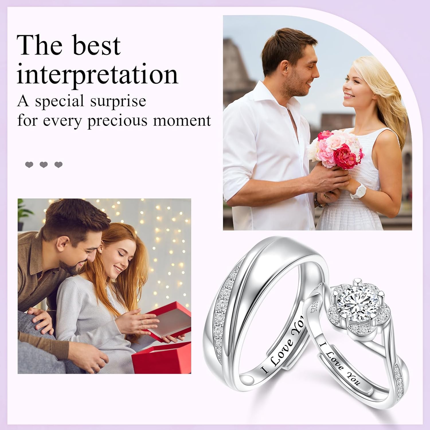 Promise Rings for Couples Sterling Silver Matching Rings for Women Adjustable Endless Love Couple Jewelry for Him and Her Set Engraved I Love You Couples Rings Wedding