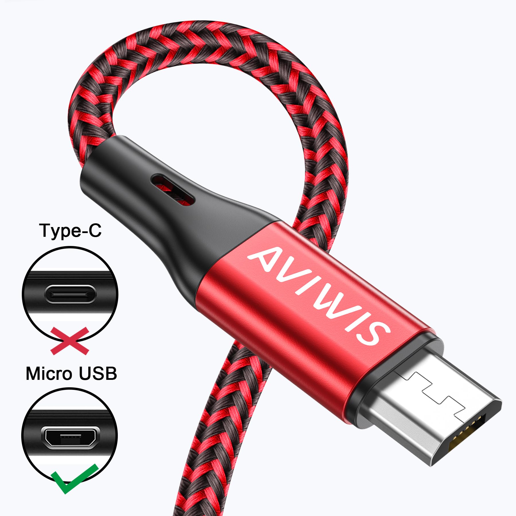 AVIWIS Cavo Micro USB, [3 Pezzi 2M] Cavi Micro USB Rapida Ricarica Nylon Intrecciato Caricabatterie Android di Ricarica Compatible with Samsung Galaxy S7/S6/J7/J5, Note 5, Huawei, Honor, LG, Kindle