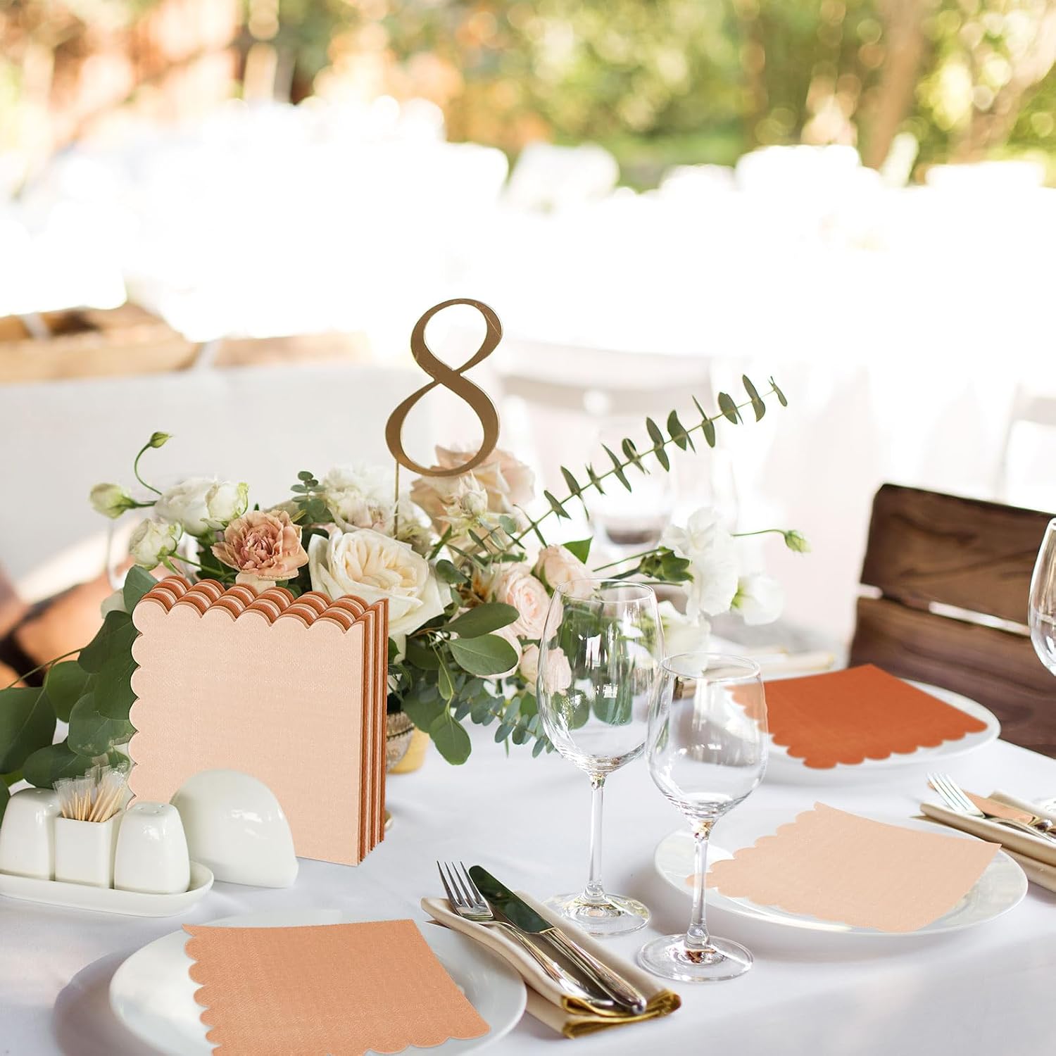 Whaline 100 Pcs Terracotta Cocktail Napkins Gradient Color Scalloped Paper Napkin 4 Colors Thick Disposable Dessert Beverage Napkin for Wedding Birthday Baby Shower Party Supplies