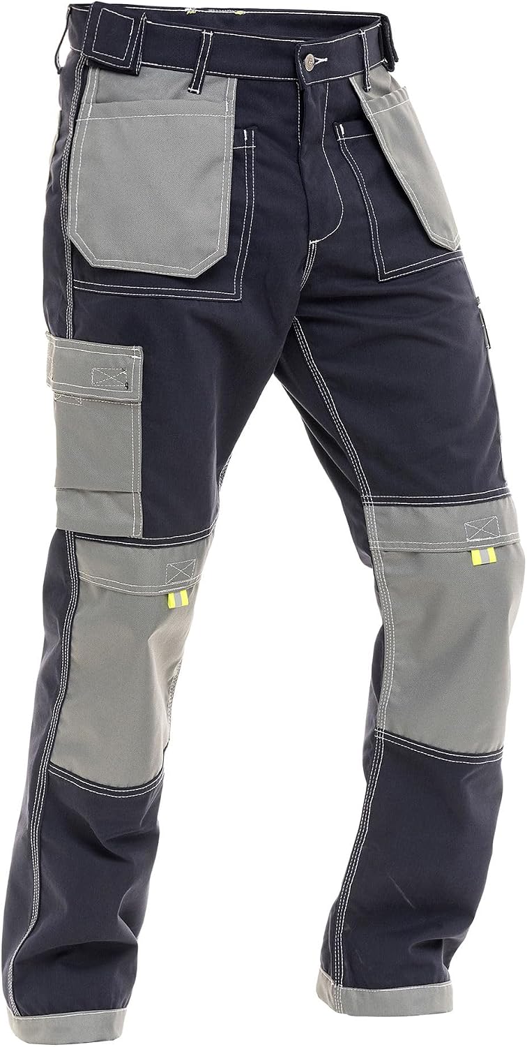Men's Construction Pants Reinforced Cordura Knee Tactical Cargo Holster Pockets Durable Work Utility Pants Relaxed Fit