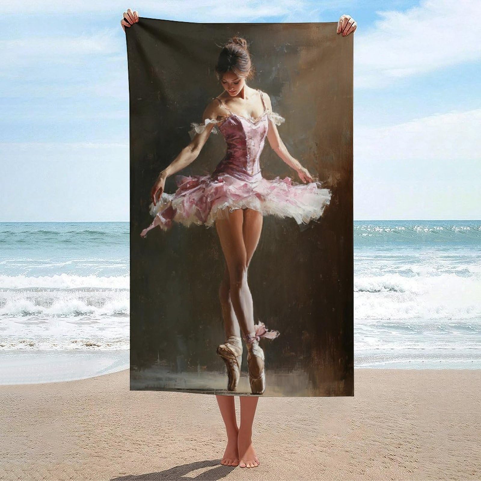 LSRCPD Ballet Woman Beach Towel Sand Free Microfiber Large Shower Towels Multipurpose Absorbent for Bathroom Pool 130x80 CM
